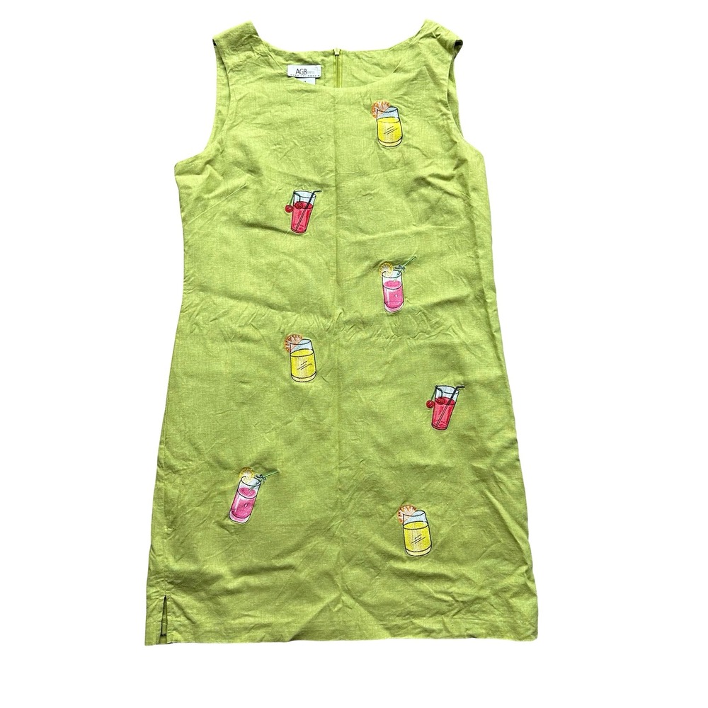 Agb Dress by Byer California Blouse Top Size 14 Green Linen Blend Embroidered